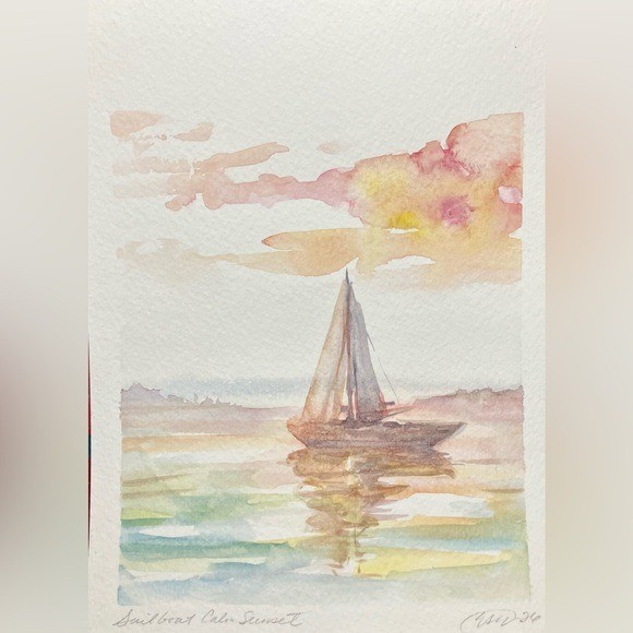Sailboat Sunset Original Painting schooner art ocean marine nautical Artettina gallery