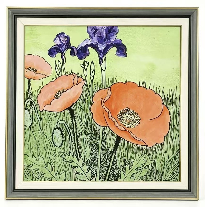 Original Still Life Floral Painting Poppy And Iris Wall Art Decor