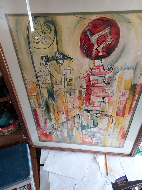 Large Signed San Francisco China Town WATERCOLOR Bob Arnold