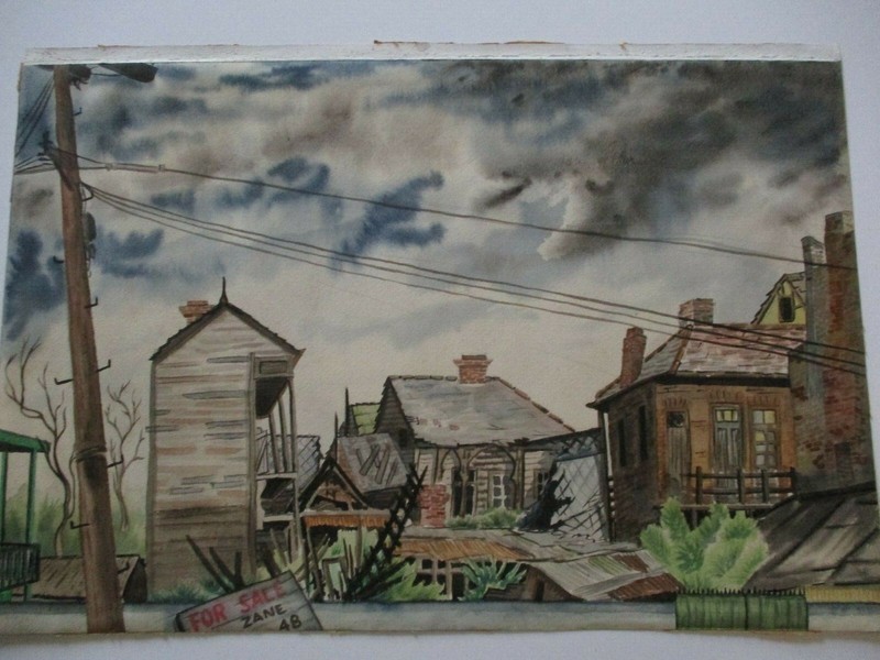 ZANE 1940'S PAINTING AMERICAN WPA STYLE REGIONALISM LANDSCAPE ANTIQUE URBAN gallery