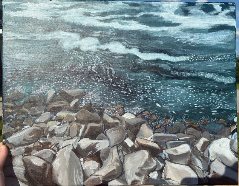 Along the reservoir , Acrylic Painting - 16x20 Hand Painted Artwork on Canvas