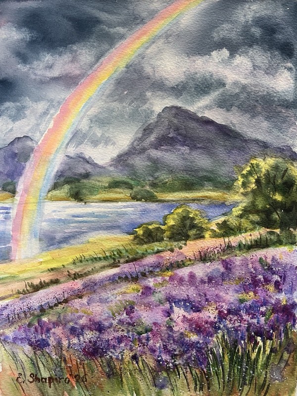 Hand Painted Rainbow Landscape Watercolor Painting 9×12 Moody Wall Art