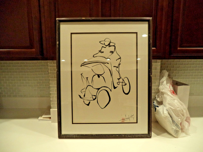 VINTAGE SIGNED CYCLE  RICKSHAW HAND PAINTED  DRAWING ART SIZE 21 X 15" COA