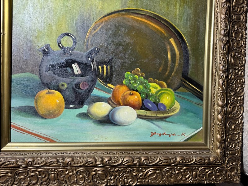 "A Tabletop Still Life Scene" Oil Painting - Signed And Framed gallery