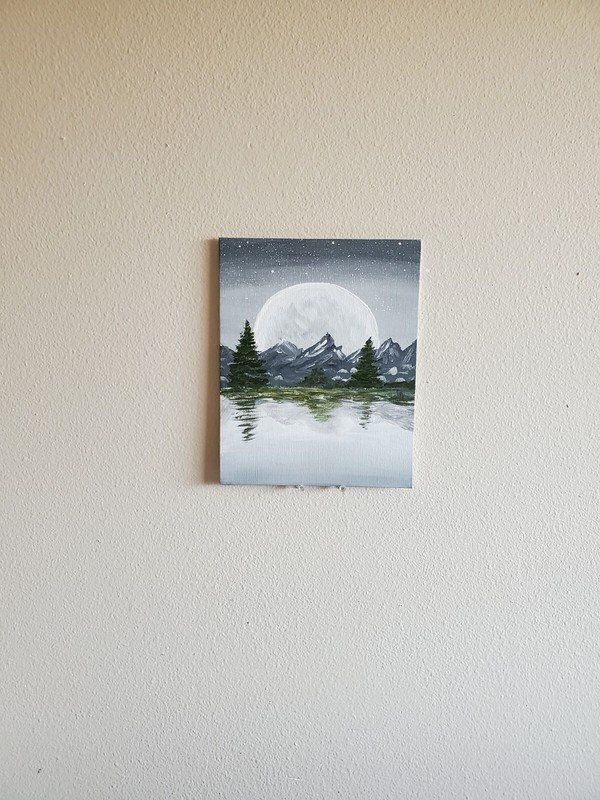 Handmade Painting Acrylic Art Panel 10x8x1/16in Decor Night Moon Mountains Lake gallery