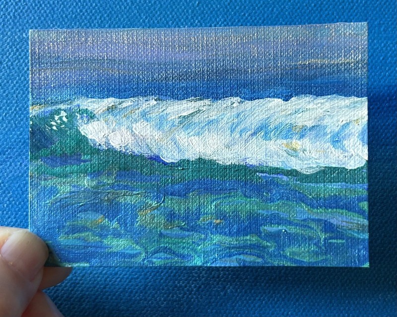 ACEO original acrylic painting San Diego Seascape Cardiff #3 by Gale 2.5×3.5″