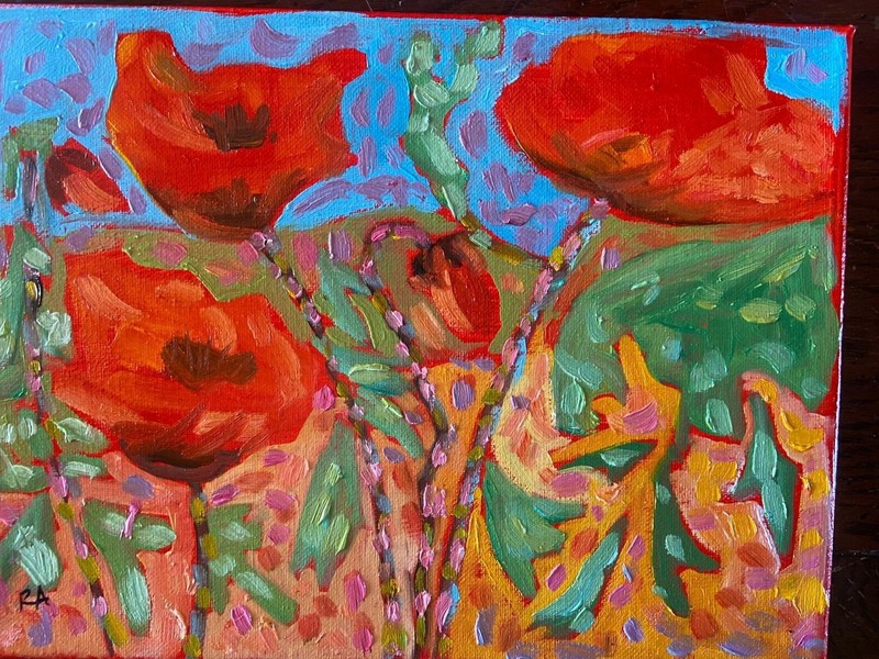 GARDEN POPPIES, 12×9, Original oil Painting, RMA, landscape, canvas, 