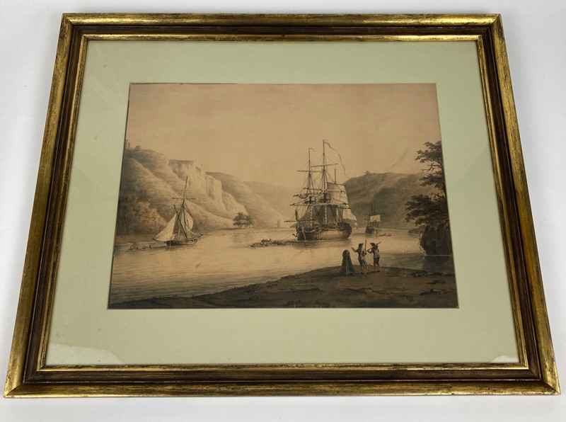 Lieutenant Thomas Yates 1796 signed original ink and watercolor Framed , RARE !