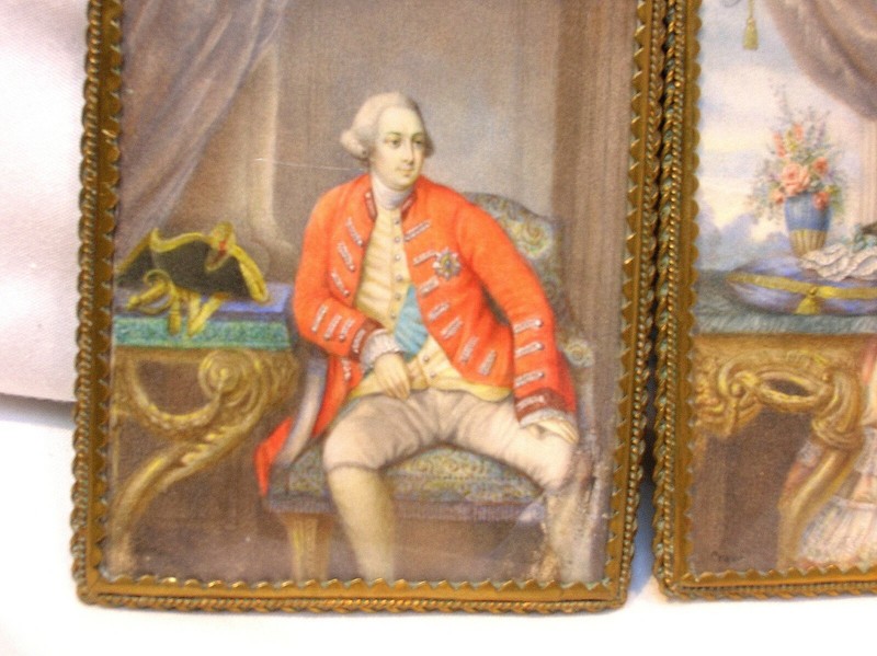 19TH C. PAIR OF SCOTTISH NOBILITY MINIATURES WITH FANTASTIC SILVER PLIQUE FRAMES gallery