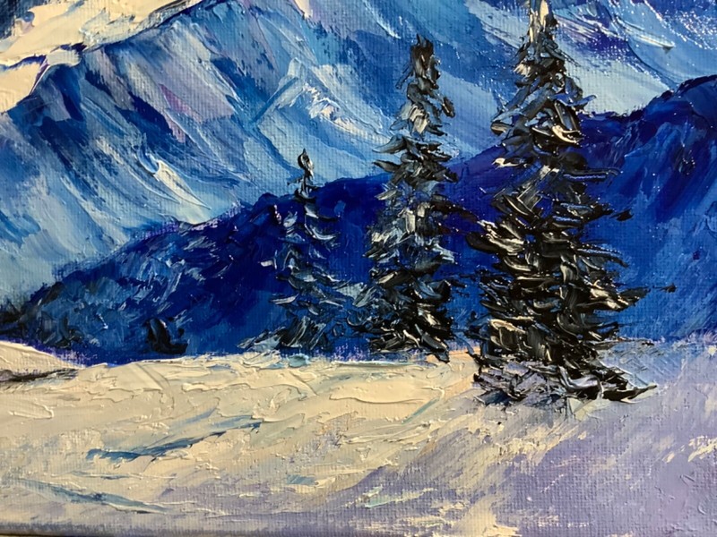 SOLD Mountains Picks Original Painting Oil 12x16" by Palette Knife Impasto eBay gallery