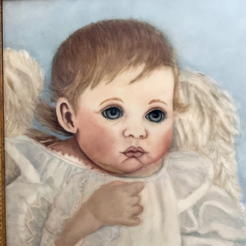 VTG Baby Angel Framed Original Porcelain Plaque Painting Cherub Nursery Decor gallery