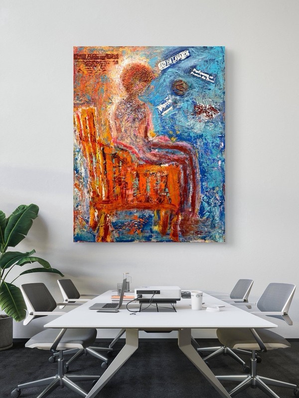 GERARD 24x30 IN-Abstract Expressionist Original Cold Wax & Oil Painting Wood gallery