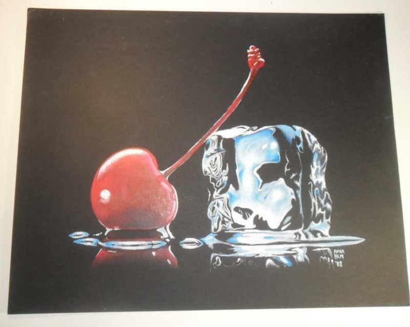 ORIGINAL ART;PAINTING ANNA FILM TULSA ARTIST CHERRY MELTING ICE CUBE THEME