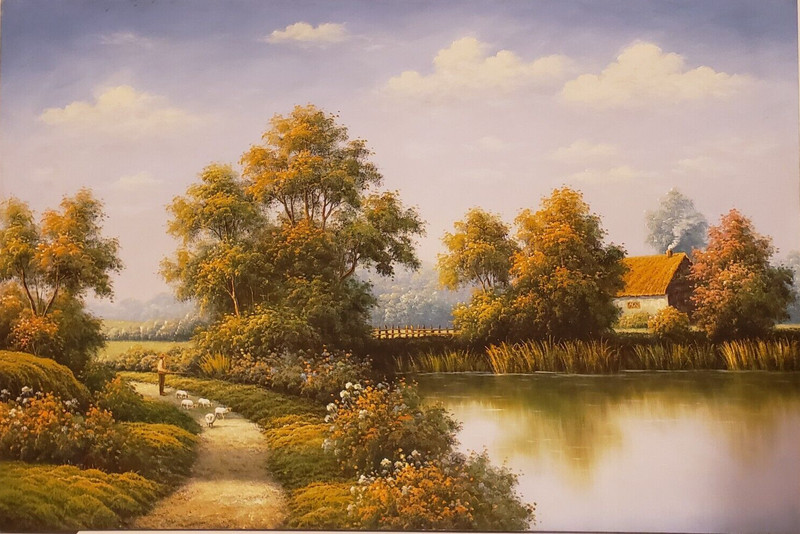 Landscape With Lake | Oil on Canvas | Unframed Art (28″ x 22″)