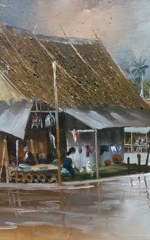 T. SUWANNAGOON «ASIAN VILLAGE» ORIGINAL OIL PAINTING ON CANVAS