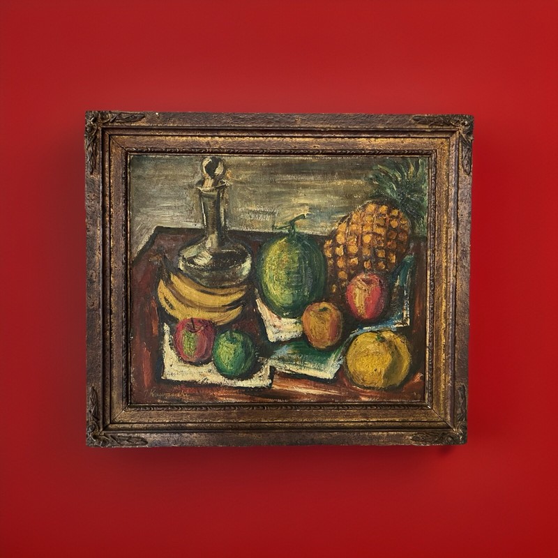 1934 Japanese Antique Fruits Still Life Oil Painting Antique Art Decor