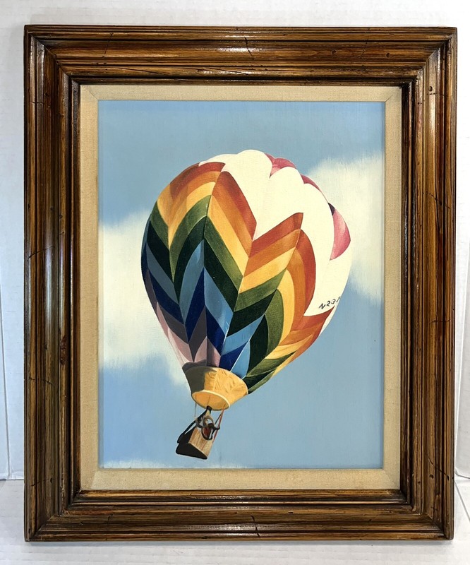 Hot Air Balloon Framed Canvas Oil Painting 19”X 16” Multicolored EC gallery