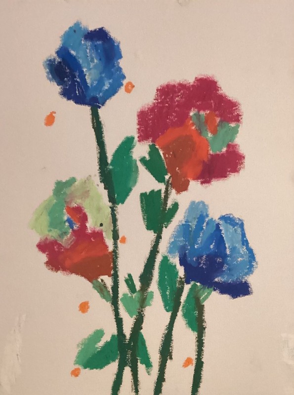 Simple Bright Red Blue Flowers Original 11 by 14 Canvas Panel gallery