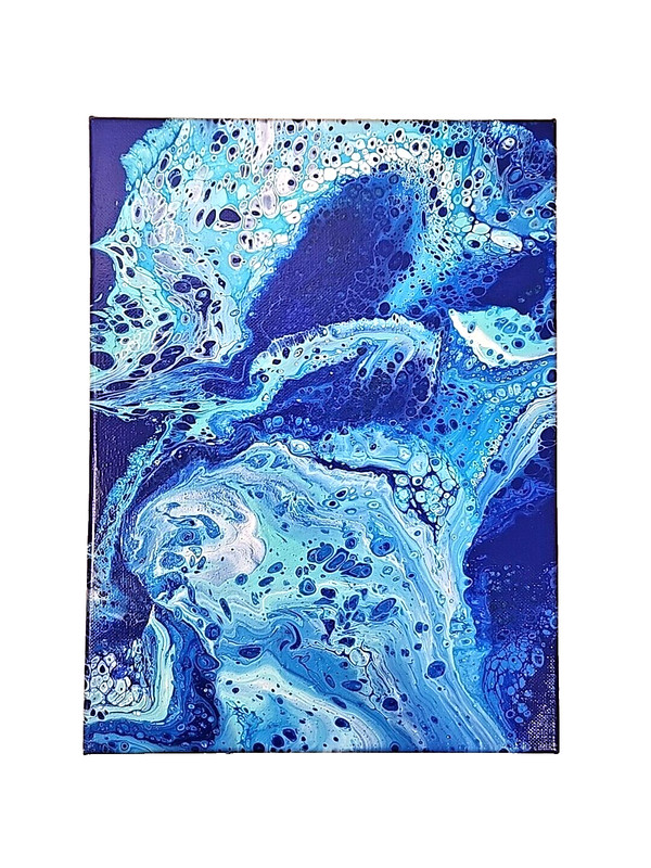 Acrylic Pour Painting Abstract Favorite Color Blue Navy 9×12 Unframed OOAK Gift