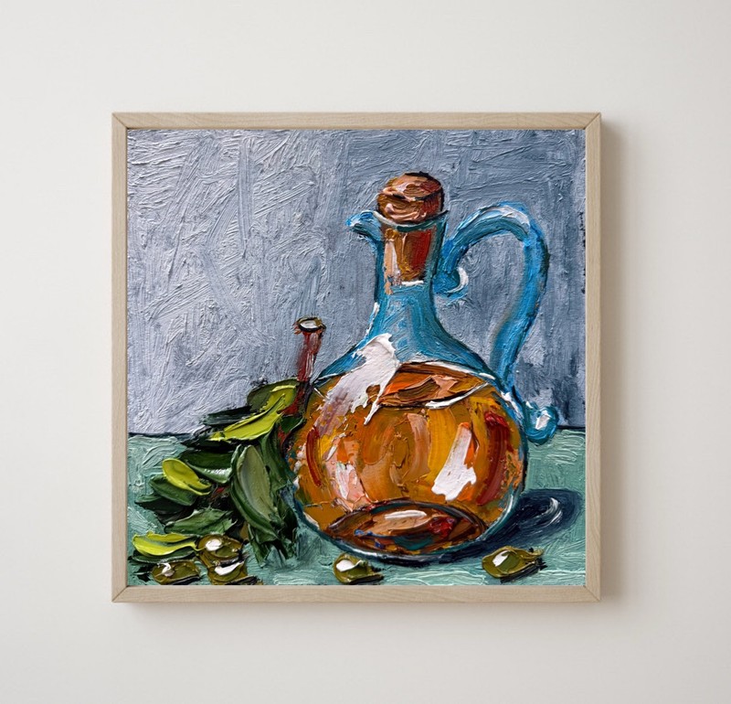 Olive Painting Cooking Art Branch Original Art Still Life Small Oil Painting