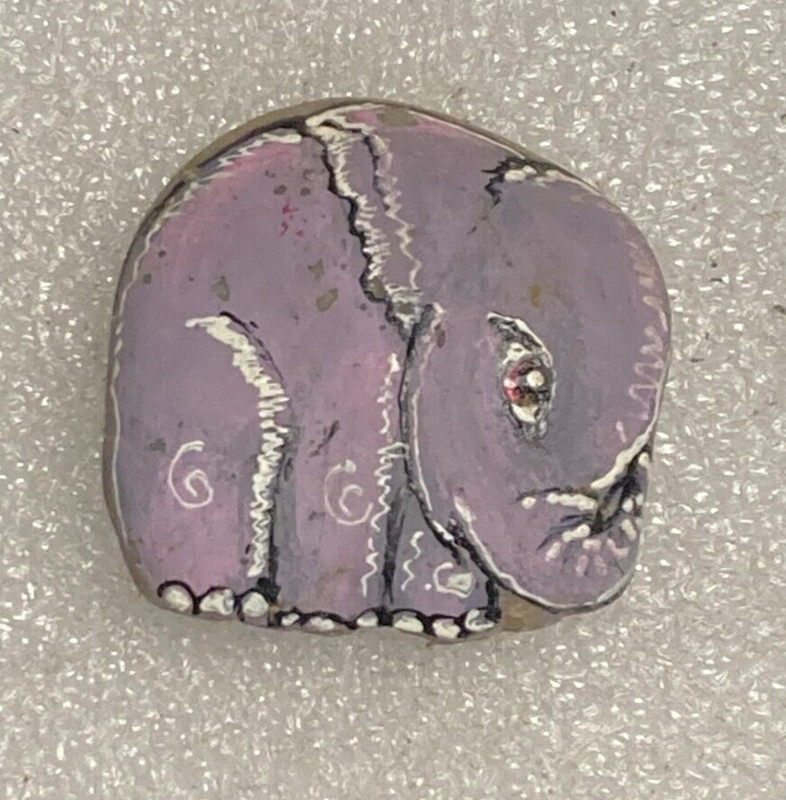 Pet Rock Hand Painted Elephant Paperweight Approx. 2″ x 2″