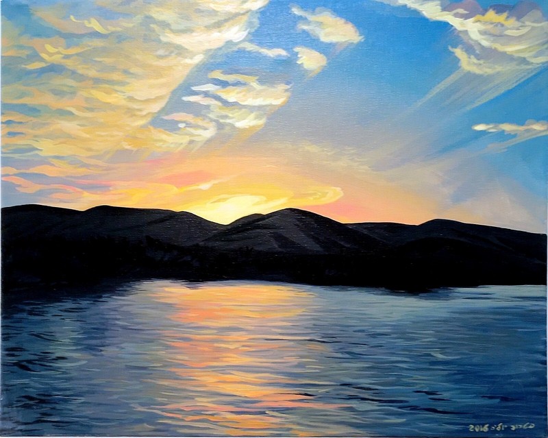 Sunset on a mountain lake