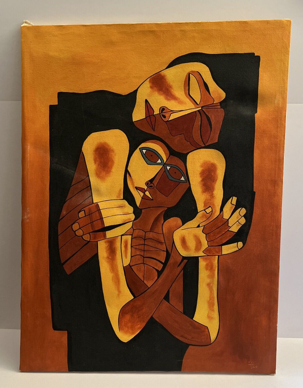 Hommage to Oswaldo Guayasamin Mother and Child Acrylic on Canvas 31" x 23" Nice!