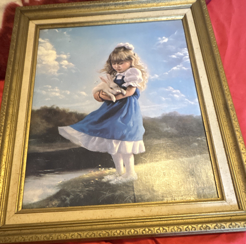 Donald Zolan Signed Framed Girl in Blue Dress Oil on Canvas Licensed Repro