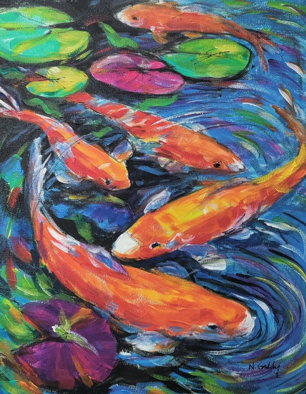Original Abstract Expressionism Colorful Koi Fish 14 x 11 Canvas Wall Painting gallery