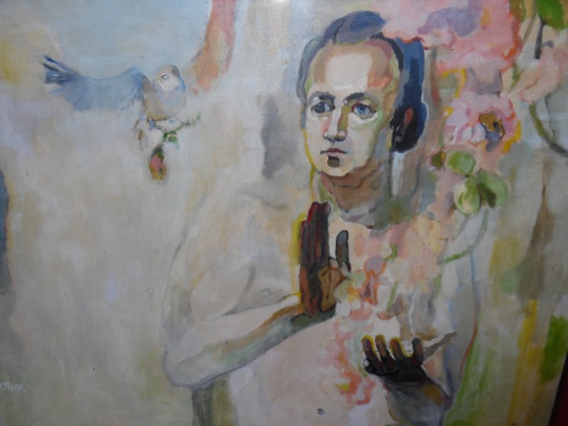 Framed Vintage Painting – Man & Bird – Charles Olson