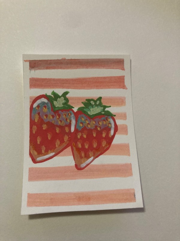 ACEO Original Painting 2.5×3.5in /Strawberries/ Handmade Mini art