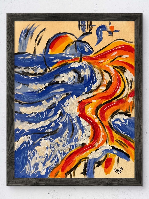 Original Abstract Flood Water Flames Fire 11x14 Signed Acrylic Canvas Painting gallery