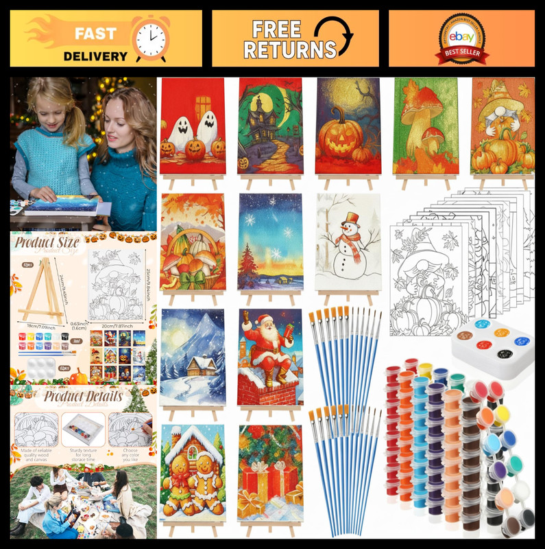 12 Pack Pre Drawn Canvas Set for Painting – 8″x10″ DIY Sip & Paint Kit, Party Fa