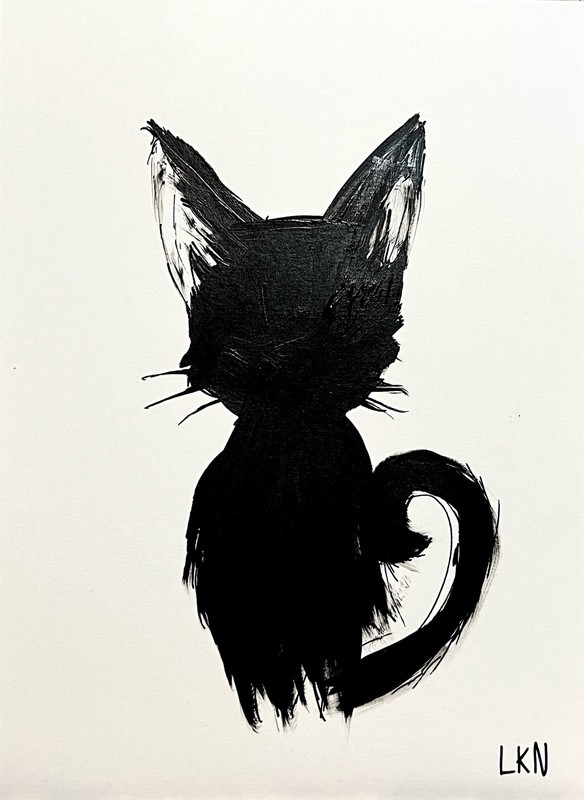 Laeknapes 12x9 Original Abstract Paper Museum Home Painting Artwork Perky Kitty gallery