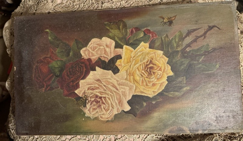 Antique Roses 🌹 With 🐝 Bees Oil Painting