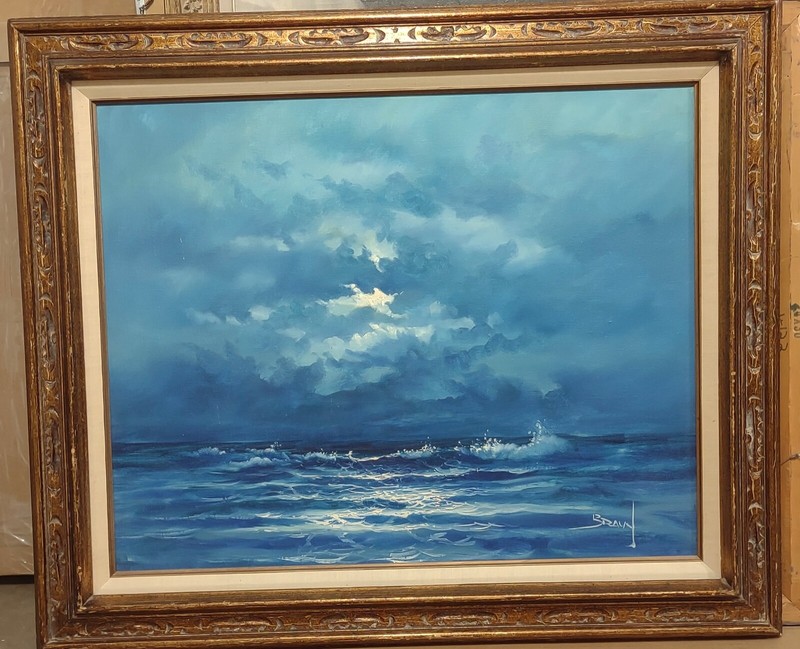 VINTAGE JORGE TARALLO BRAUN ORIGINAL OIL ON CANVAS PAINTING GILT FRAME OCEAN