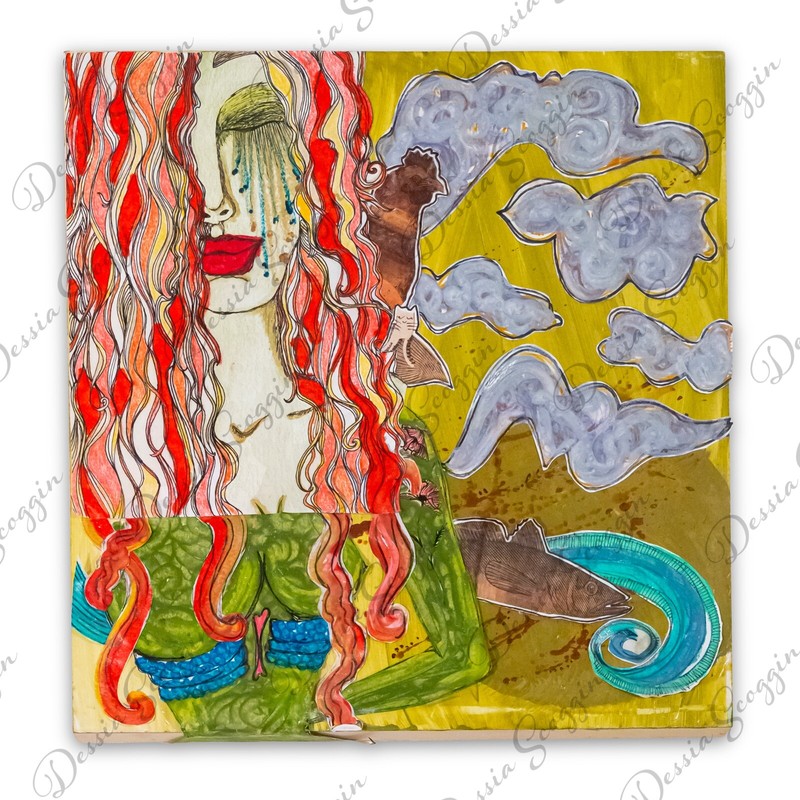 Mixed Media Collage Original Artwork Acrylic Painting Birch Panel 16x16" OOAK