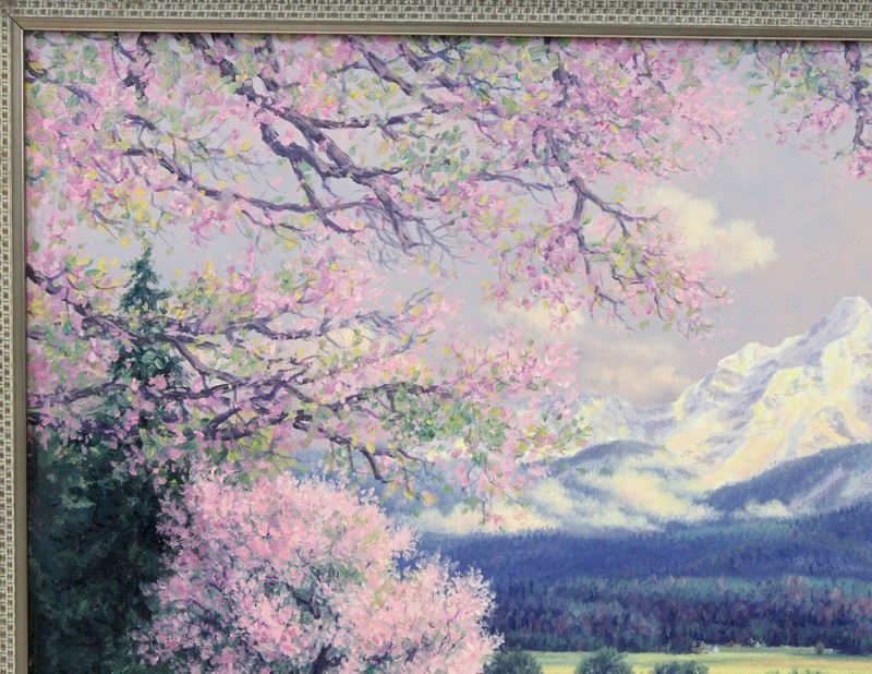 Randy Van Beek 18x28 Oil Painting Farm Landscape Mountains Horses Wildflowers gallery