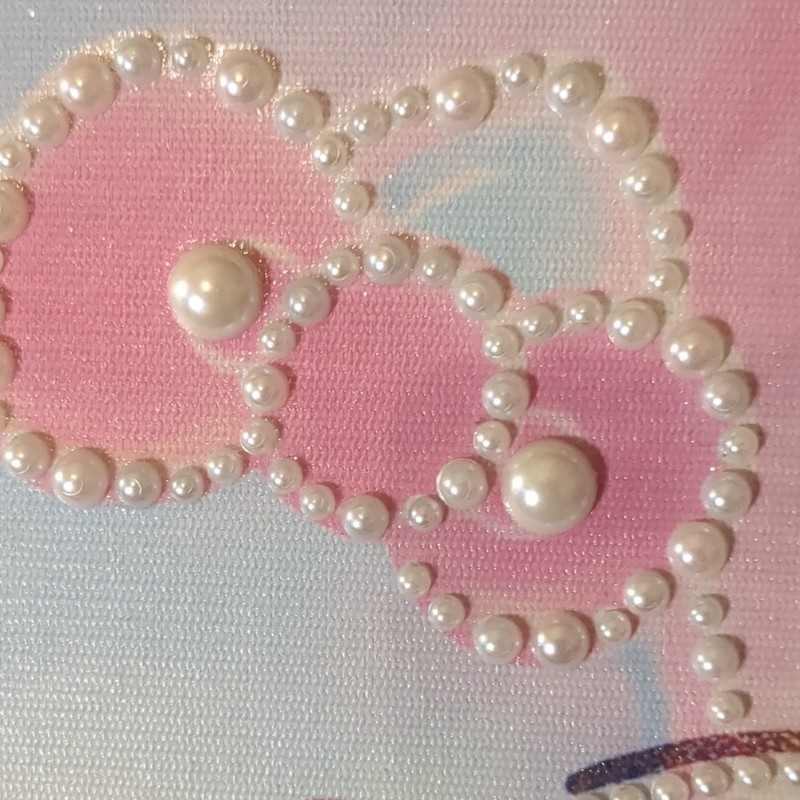 Hello Kitty Pearl- Embellished Painted Canvas. 8x8 inch. Framed. gallery
