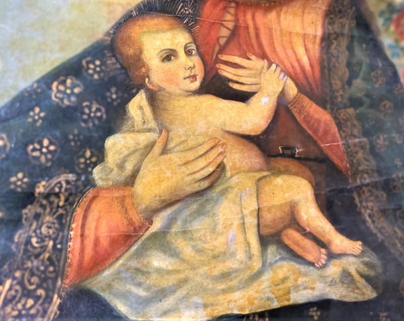 Cusco School Painting of Virgin Mary and Baby Jesus:19th Century Peruvian Oil gallery