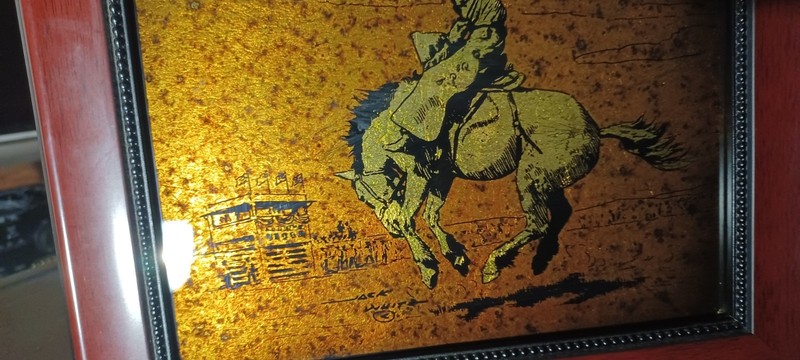 Original Rare JACK WHITE Gold Leaf "Echruseos" Painting "Bucking Bronco" Signed gallery