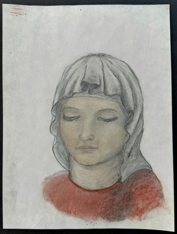 Portrait Woman Eyes Closed Wearing Wimple Serene Pastel 9×12 inches