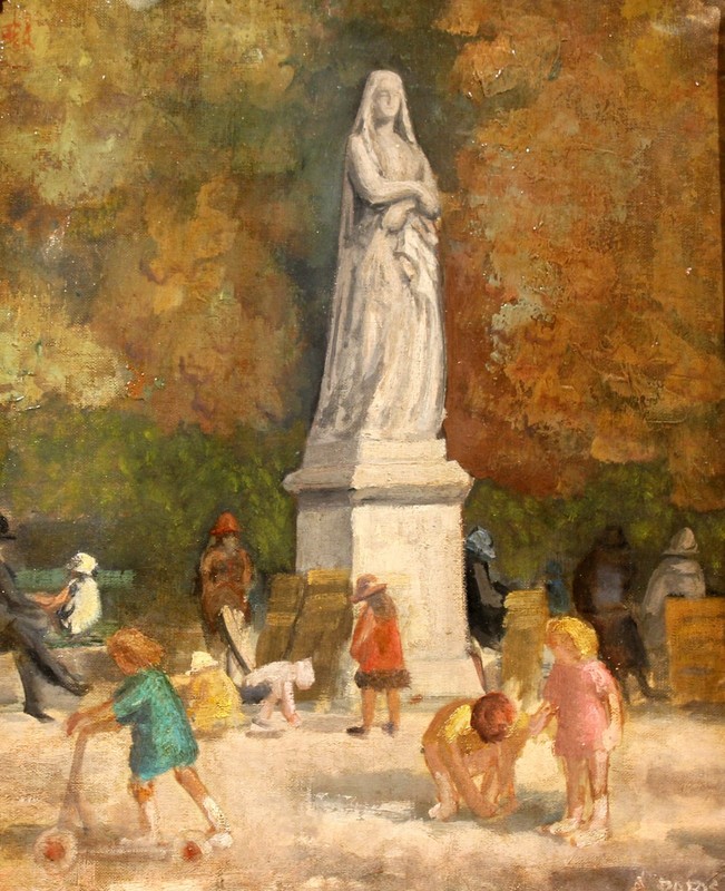 Beautiful Parisian 20th Century Oil Panting by A. Paris Children at the Park gallery