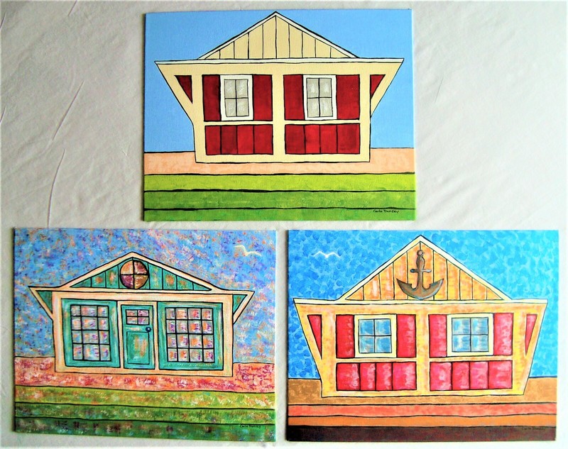 Painting Original Direct From Signed By Artist Set of Three 3 Beach Houses Art