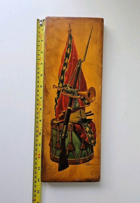 Vintage 1958 Frederick Elmiger Hanging Flag Revolutionary Wood Plaque gallery