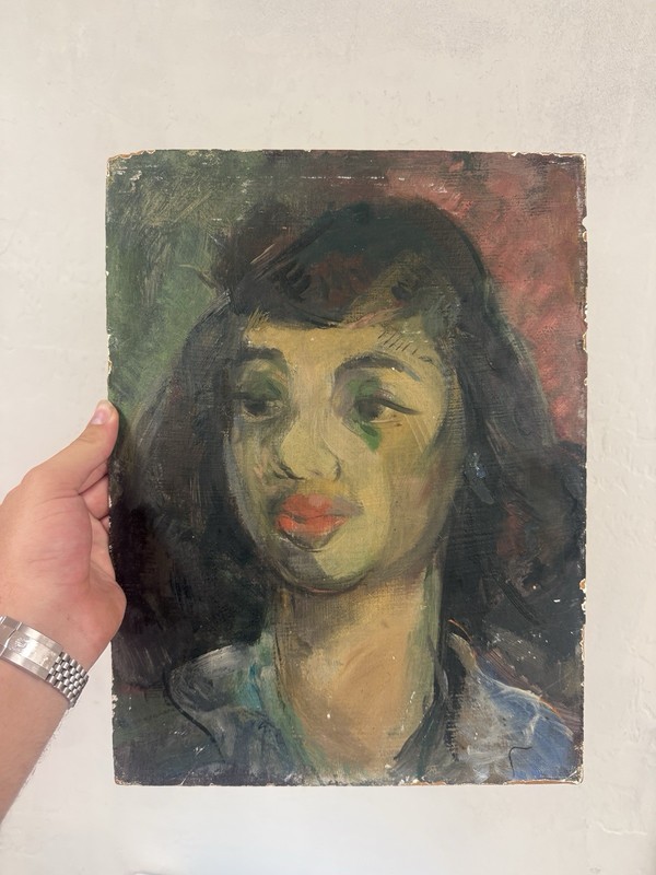 Vintage Abstract Expressionist Woman Female Portrait Oil Painting 16×12”