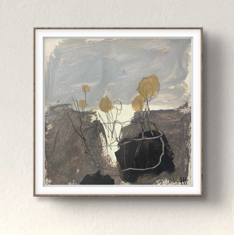Original Earth Tones 8×8 Botanical Contemporary Painting on Paper, Holly Hammond