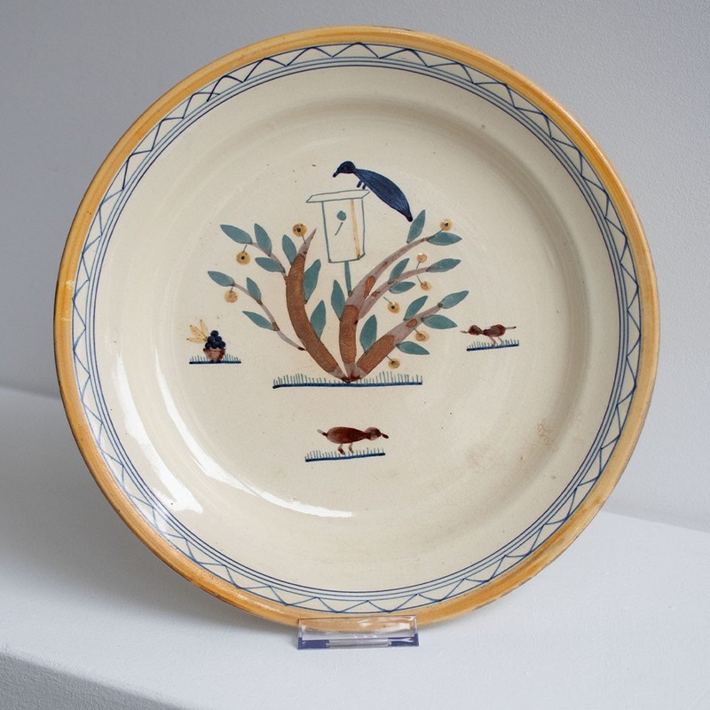 Velten Vordamm Large Plate Ceramic Hand Painted Birds Floral Figural 1920/30s