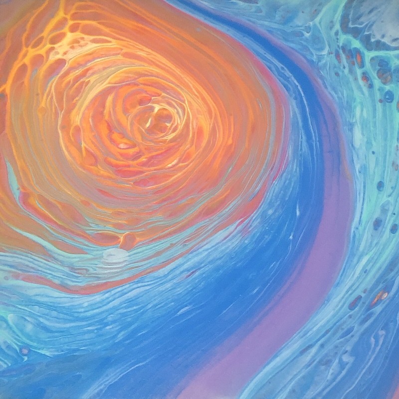 “Sunrise Carribean Wave” Acrylic Color Shift painting by Angel Clausson