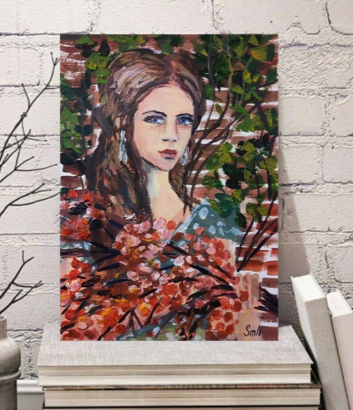 Original Woman Portrait Painting 8×12 in, Modern Art, Home Decor, Free Shipping